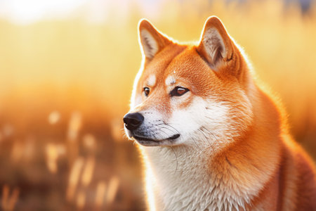 Portrait of a shiba inu dog on nature background. selective focus. Generative AIの素材
