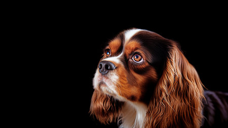 Cavalier King Charles Spaniel dog isolated on black background. selective focus. Generative AIの素材