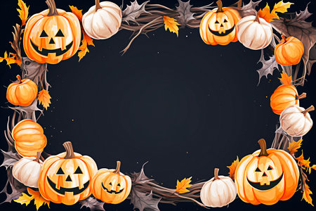Halloween background with pumpkins and autumn leaves. selective focus. Generative AIの素材