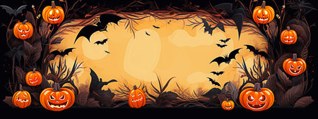 Halloween background with pumpkins and bats. illustration for your design. selective focus. Generative AIの素材