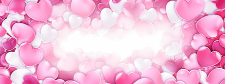 Valentine's day background with pink and white hearts. banner illustration. selective focus. Generative AIの素材