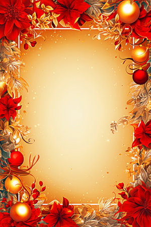 Christmas background with poinsettia, snowflakes and place for text. selective focus. Generative AIの素材