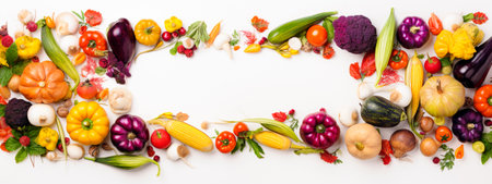 Autumn vegetables on white background. top view. flat lay. selective focus. Generative AIの素材