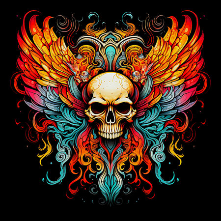 Gothic floral skull. tattoo designs. digital illustration. selective focus. Generative AIの素材