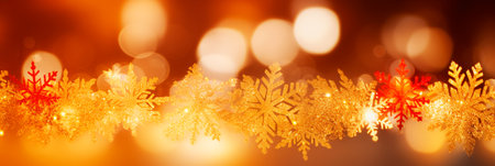 Defocused Christmas and New Year background. Golden snowflakes on bokeh background. Generative AIの素材