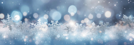 defocused Christmas background with snowflakes and bokeh lights, banner. Generative AIの素材