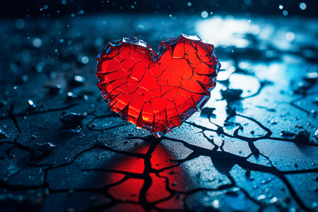 Broken heart on a dark background. Broken heart on a dark backgroundの素材