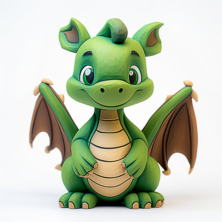Funny green dragon on a white background. 3d rendering.の素材
