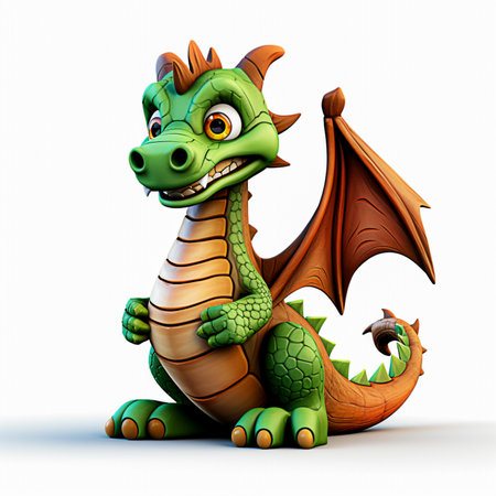 3d rendered illustration of a dragon cartoon character isolated on white backgroundの素材