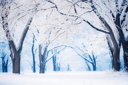 Beautiful winter landscape with trees covered with snow in the park.の素材