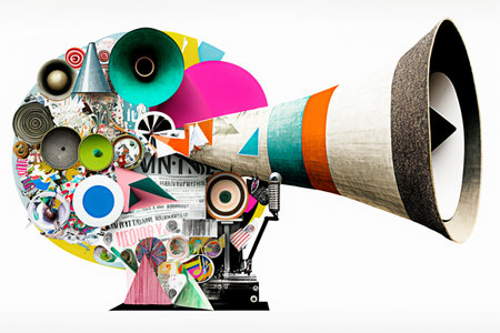 Megaphone with colorful music notes on white background illustrationの素材