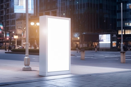 Blank white street billboard in city at night.の素材