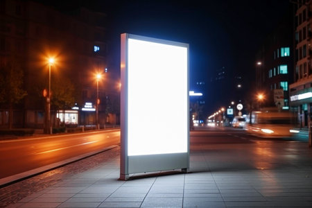 Blank billboard on the street at night.の素材
