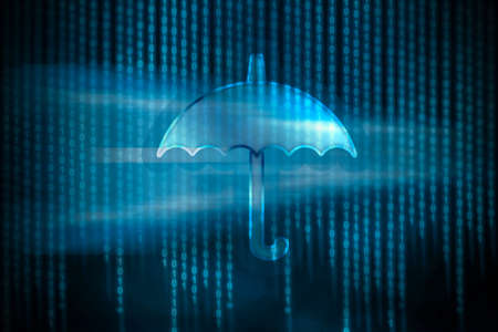 Umbrella icon over blue binary backgroundの写真素材