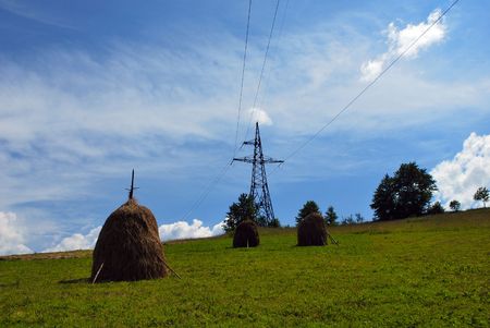 The fields are in the mountainsの写真素材