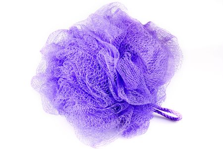  Massage violet bath sponge isolated on white background. With  shadow.の写真素材