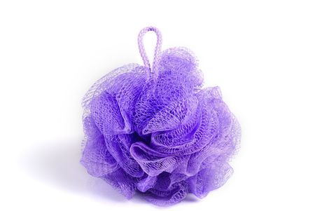  Massage violet bath sponge isolated on white background. With  shadow.の写真素材