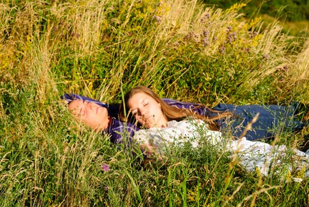 Cpuple on nature have a dating and picnic