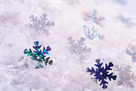 Snow background with cover and snowflakesの写真素材