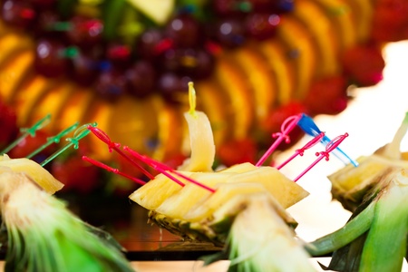 Pineapple swan, fruits lay design for eventの写真素材