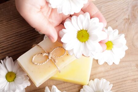 Natural cosmetics concept: soap for handsの写真素材