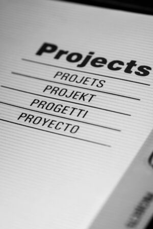 The word projects in different languages closeup in organizerの写真素材