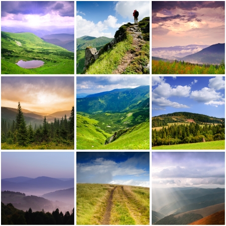 Carpathian Mountains, collage from nine photosの写真素材