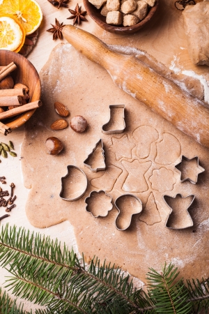 Traditional christmas gingerbread is cooking on the tableの写真素材