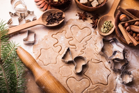 Traditional christmas gingerbread is cooking on the tableの写真素材