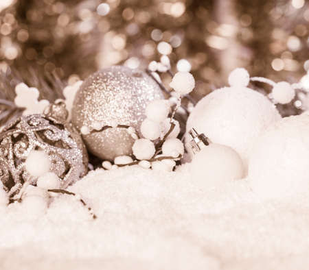 White and sparkle christmas decor tonedの写真素材