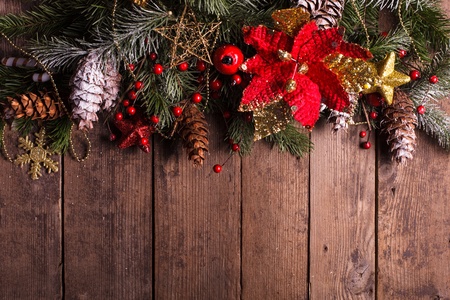 Christmas border design on the wooden backgroundの写真素材