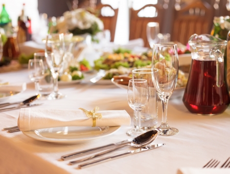 Serving table prepared for event party or  weddingの写真素材