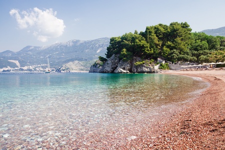 Adriatic seashore with rocks and pebble, St. Stefan, Montenegroの写真素材