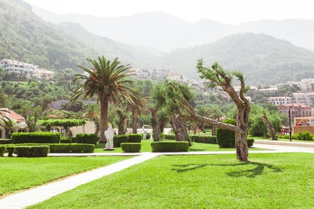 Path in the mediterranean park. St. Stephan, Montenegroの写真素材