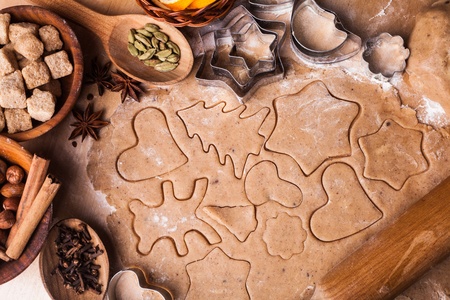 Traditional christmas gingerbread is cooking on the tableの写真素材