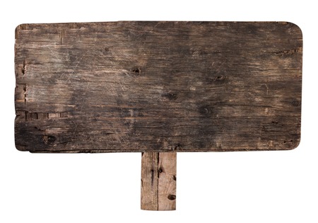 Old scratched wooden plate isolated on whiteの写真素材