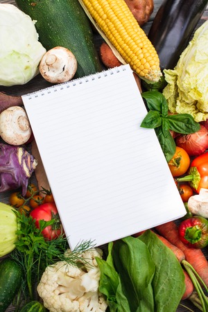 Shopping list on the vegetables with copy spaceの写真素材