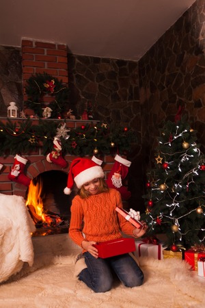 Teenage girl with giftの写真素材