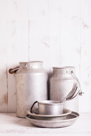 Old aluminium utensilsの写真素材
