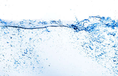 Blue water splash close up on a white background