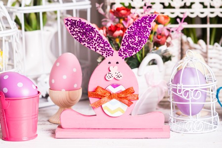 Wooden bunny - Easter decoration on the table