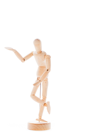Lointed wooden dummy isolated on white backgroundの写真素材