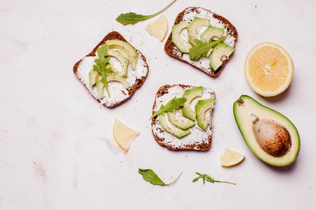 Cream cheese and avocado sandwicheの写真素材