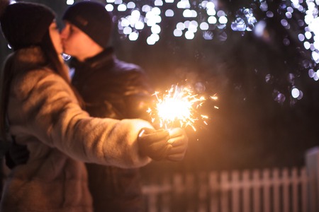 Couple with sparklersの写真素材