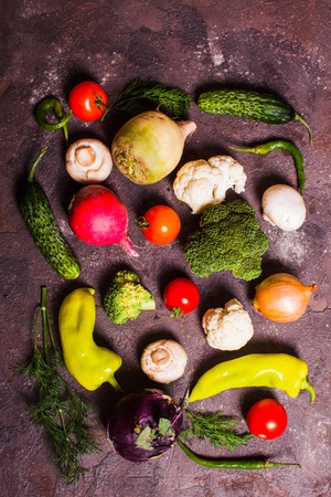 Many vegetables laid out on the tableの写真素材