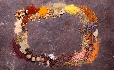 Flat lay spicy frameの写真素材