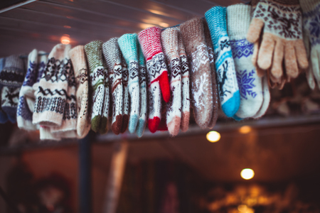 Winter accessories at Christmas fairの写真素材