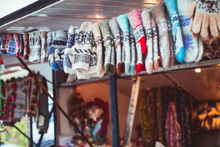 Winter accessories at Christmas fairの写真素材
