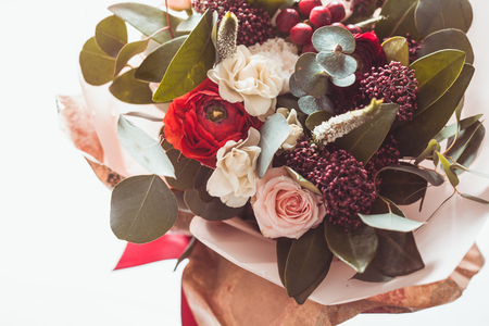 Red winter bouquetの写真素材