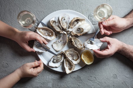 Exotic dish - oysters with wineの写真素材